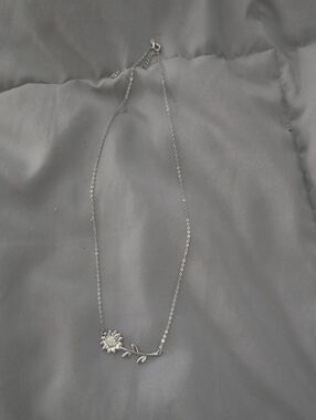 Silver Floral Stem Necklace - Women's Jewelry